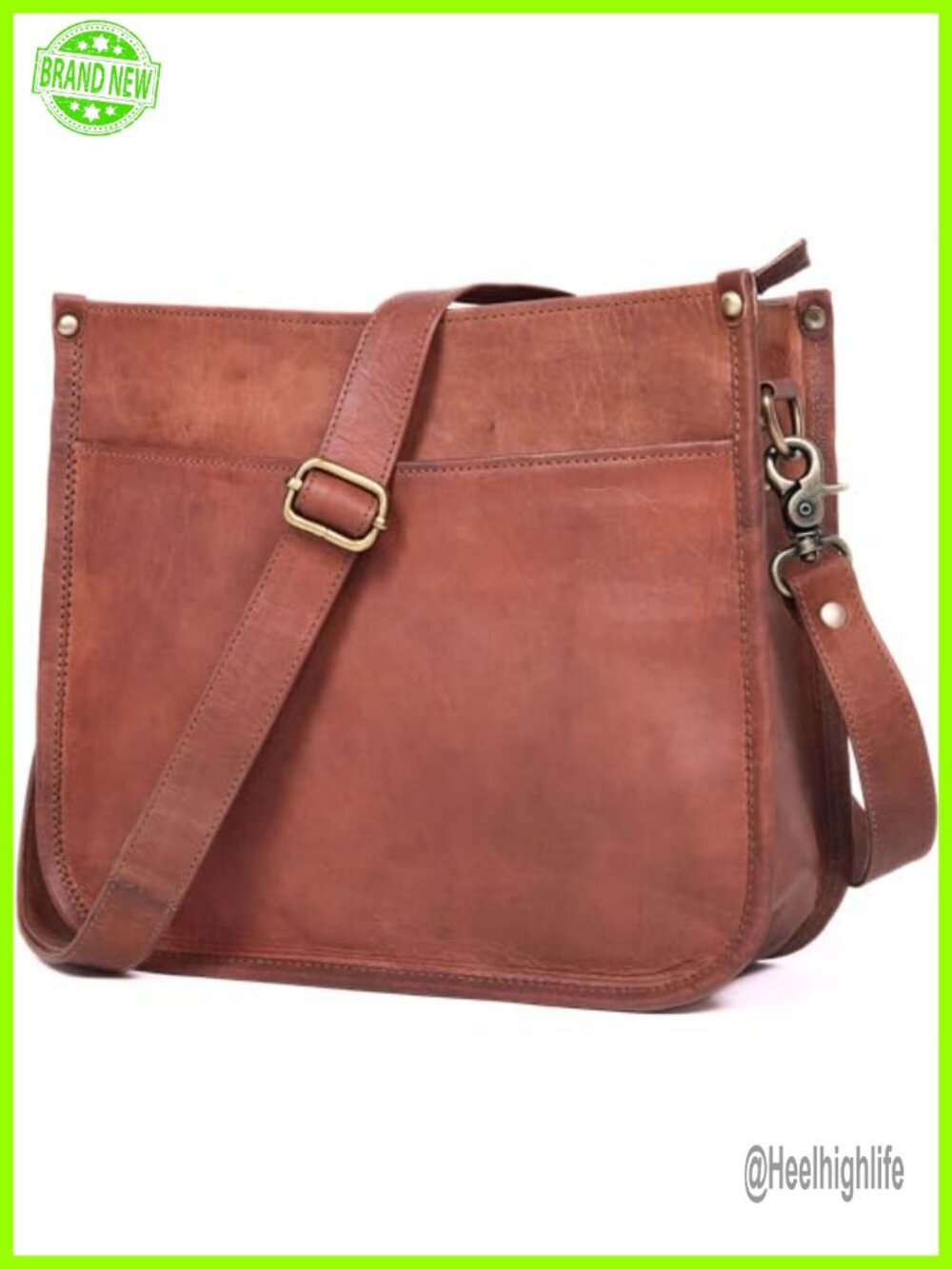 Genuine Leather Crossbody Purse Satchel with Zipper Pocket
